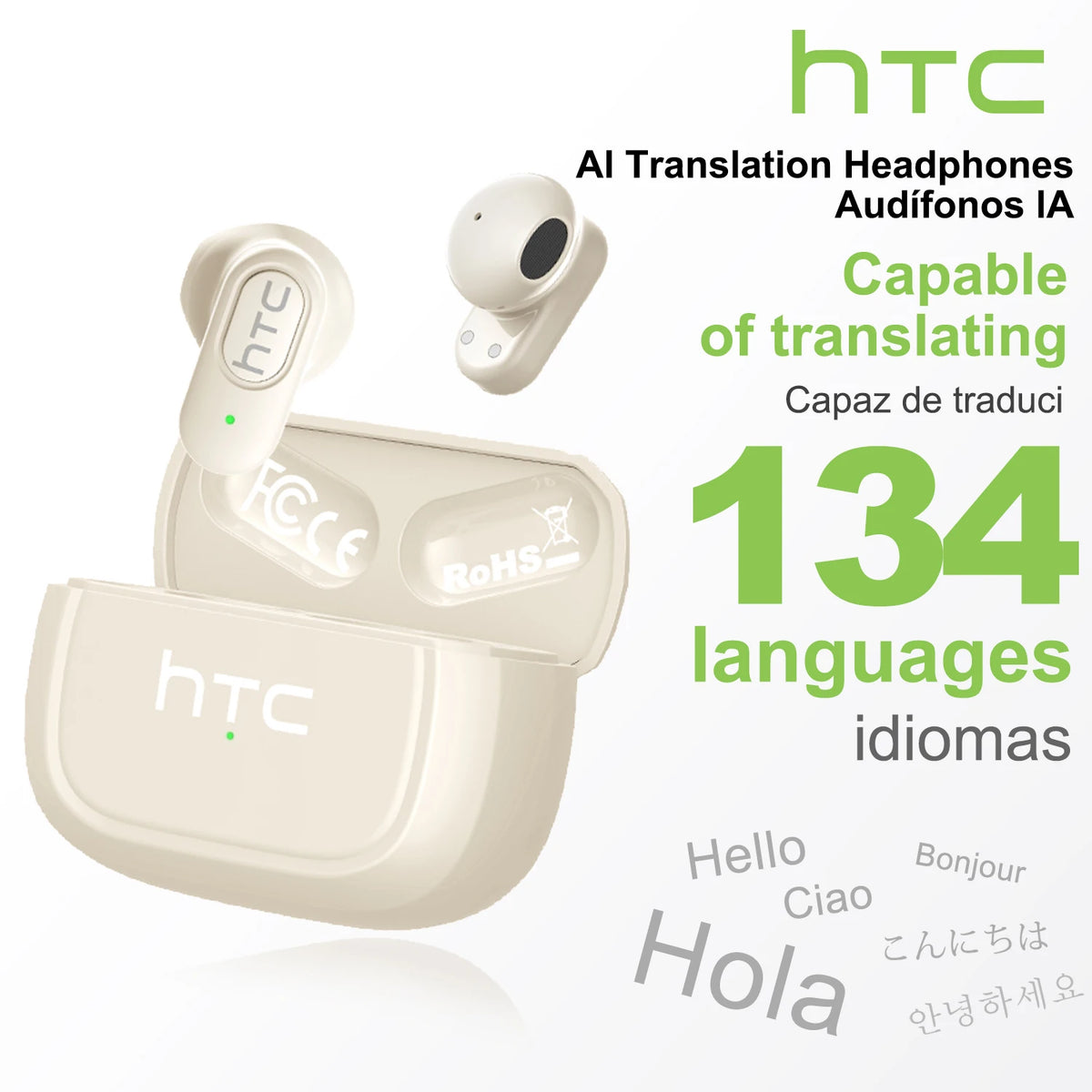 【AI Translator Earbuds】HTC NE51 Bluetooth Earphones TWS In-Ear Sport Wireless Headphones Long Life with Mic Ultralight Earbuds