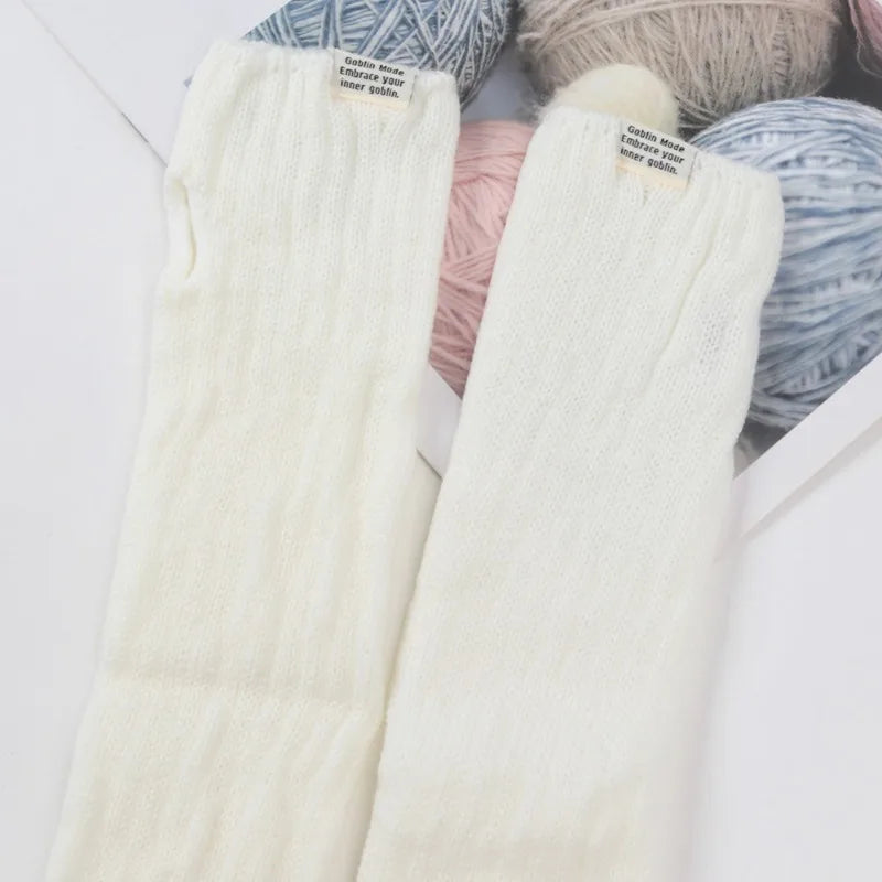 Women Fingerless Gloves Arm Warmers Goth Knitted Kawaii Lolita Style Gloves Wrist Sleeves Harajuku Mittens Y2K Black Accessories