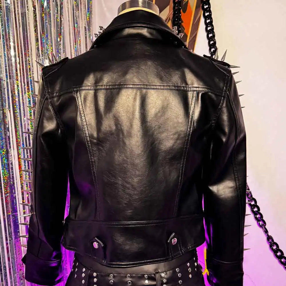 Gothic E-Girls Skull PU Leather Jacket Y2K Trendy Punk Rock Harajuku Chain Cross Street Wear Digital Glitch Core Club Goth