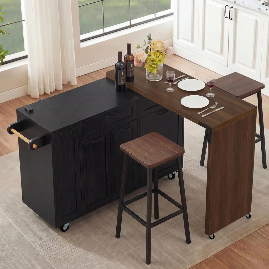 102.3'' Kitchen Island with Extendable Dining Table for 2-4, Rolling Kitchen Island with Trash Can Storage,, Customized