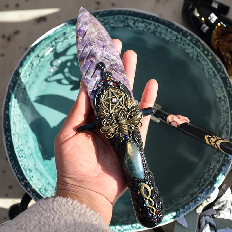 Hand Made Natural Amethyst Semi Precious Healing Stones Crystal Witch Magic Wands Reiki Stick For Home Decoration