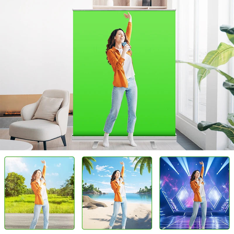Green Screen,Portable Pull Up Wrinkle Resistant Polyester Green Background Screen, Chroma Key Green Panel For Video Live Game