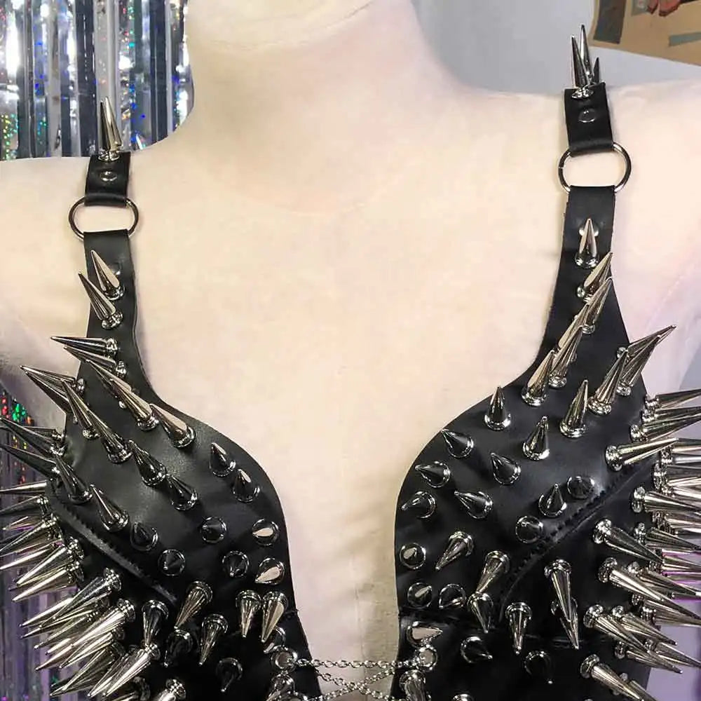 Kawaii Y2K Halter Camisole TOPS Goth Studded Rivet Hand Made E-Girls Emo Gothic DIY Eco Grunge Skull Punk Rock Harajuku