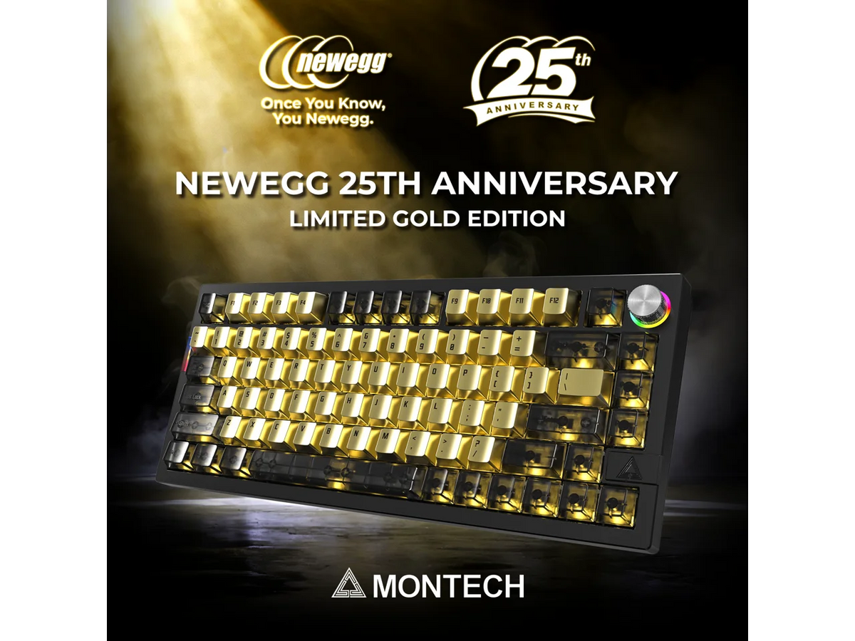 MONTECH MKey Pro Newegg 25th Anniversary Limited Gold Edition Mechanical Gaming Keyboard, Tri-Mode Bluetooth 5.2 / 2.4GHz Wireless / USB-C Wired, 75% Layout, Hot-Swappable, VIA/QMK, Gateron G Pro 3.0