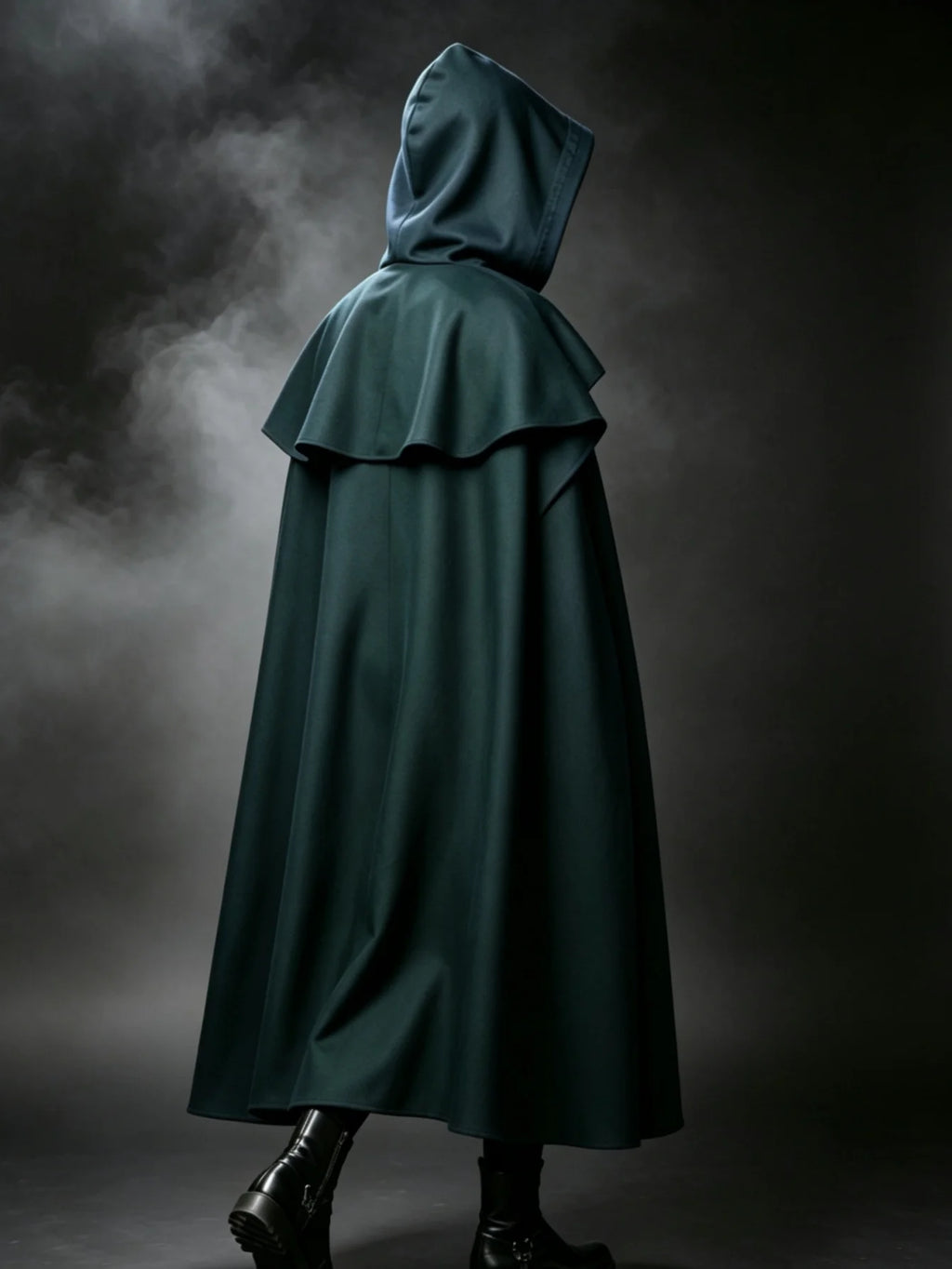 Medieval Vintage Hooded Long Cos Cloak, Dark Green Double Lapel Tie Cape, Unisex Ranger Hunter Wizard Role Play Costume, Retro Gothic Cosplay Coat for Halloween Stage Performance