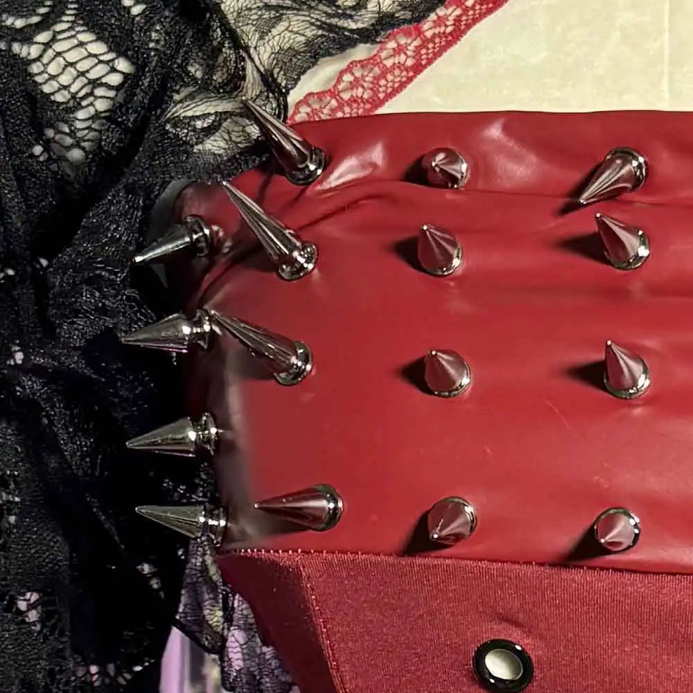 Red Gothic Dress for Women Y2K Rave Cyber Punk Rock Goth Cross with Spikes Scene Emo ALT Grunge Rave Festival E-Girls Clothing