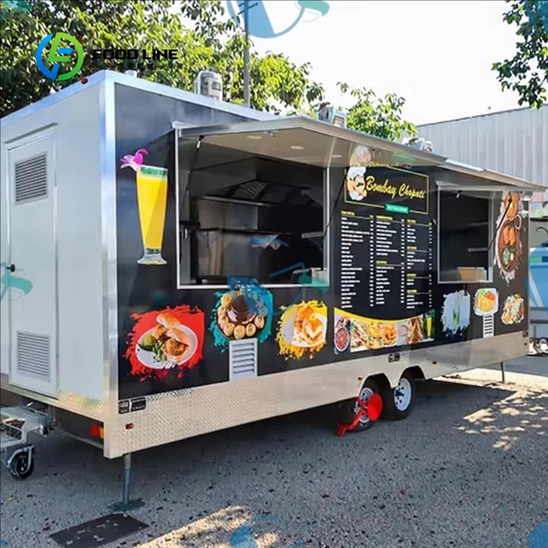 Customized Fully Equipped Ice Cream Food Truck Mobile Square Trailer with Full Kitchen for Hotdogs Candy Taco Pizza