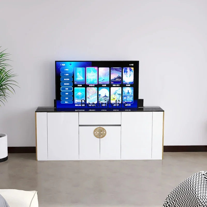 jj *White intelligent lifting TV cabinet remote control automatic hidden TV partition cabinet