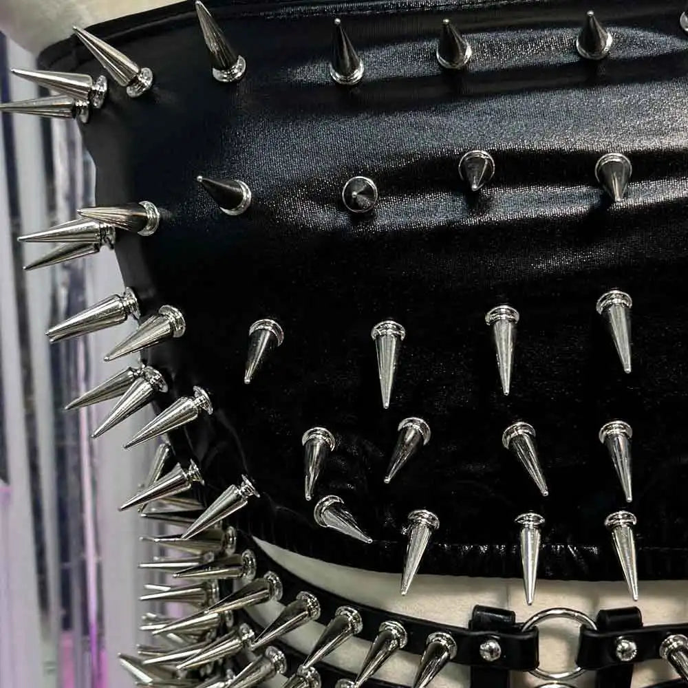 Trendy Y2K  TOPS Skirts Harajuku Cyber Spike Studded Rivet Emo Club Wear Gothic Fairy Grunge E-Girls Punk Rock Goth Cummerbunds
