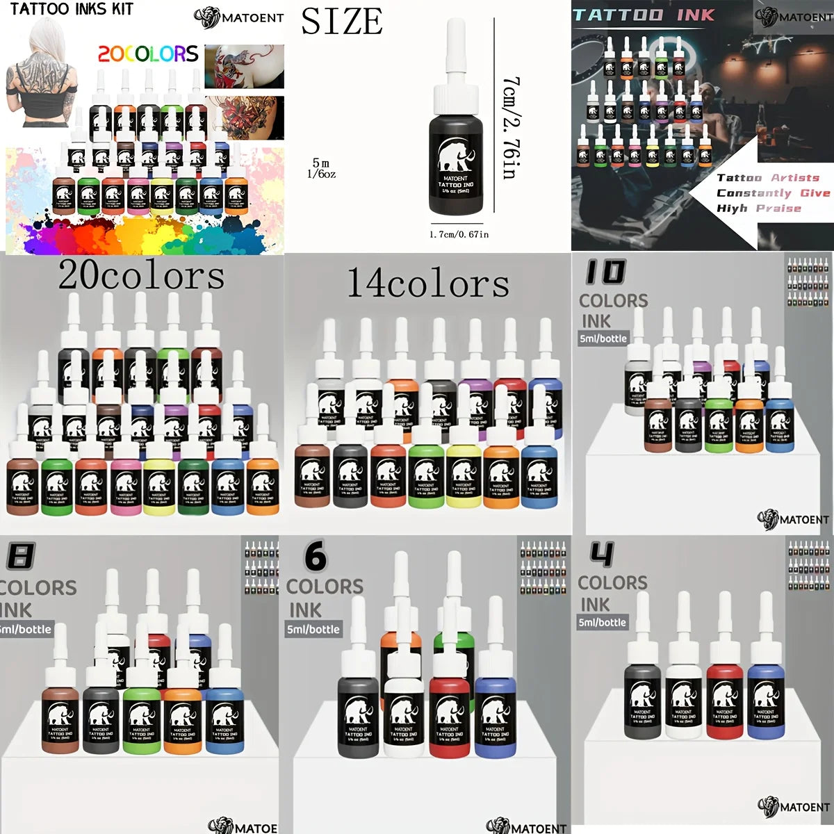 Professional Tattoo Ink Kit - Multi-Color Set, Odorless & Alcohol-Free for Beginners and Artists.