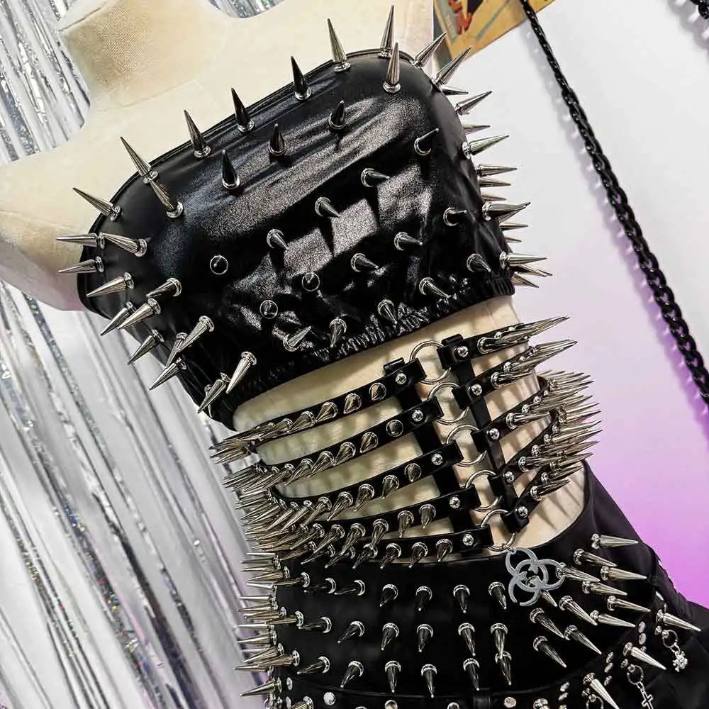 Trendy Y2K  TOPS Skirts Harajuku Cyber Spike Studded Rivet Emo Club Wear Gothic Fairy Grunge E-Girls Punk Rock Goth Cummerbunds