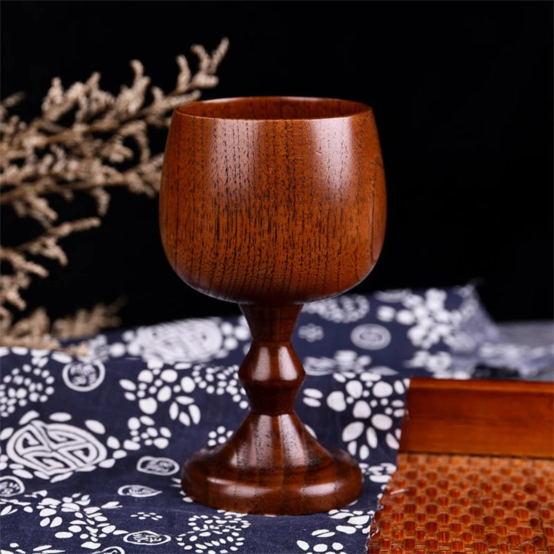 Handmade Natural Spruce Wood Goblet Cup Environmental Classical Wine Glass Round Red Wine Teapcup Solid Wooden Goblets Drinkware