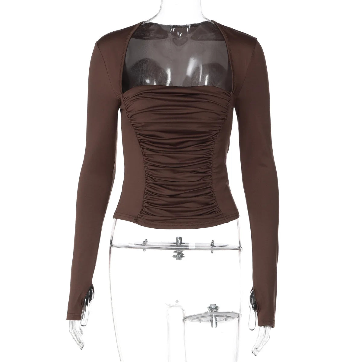 High Quality Hot Selling Wholesale Autumn New Fashion Slim Fit Long Sleeved T-shirt Slimming Solid Square Neck Base Shirt Women