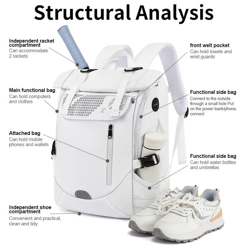 Tennis bag / Tennis backpack - Suitable for both men and women - Can hold 2 tennis rackets - Includes shoe compartment - Large P