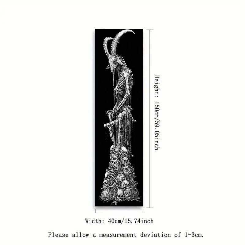 VIKAMA Dark Goat Skeleton Long Tapestry, Gothic-Style Rotting Skeleton Wall Hanging, Hallway Decorative Backdrop