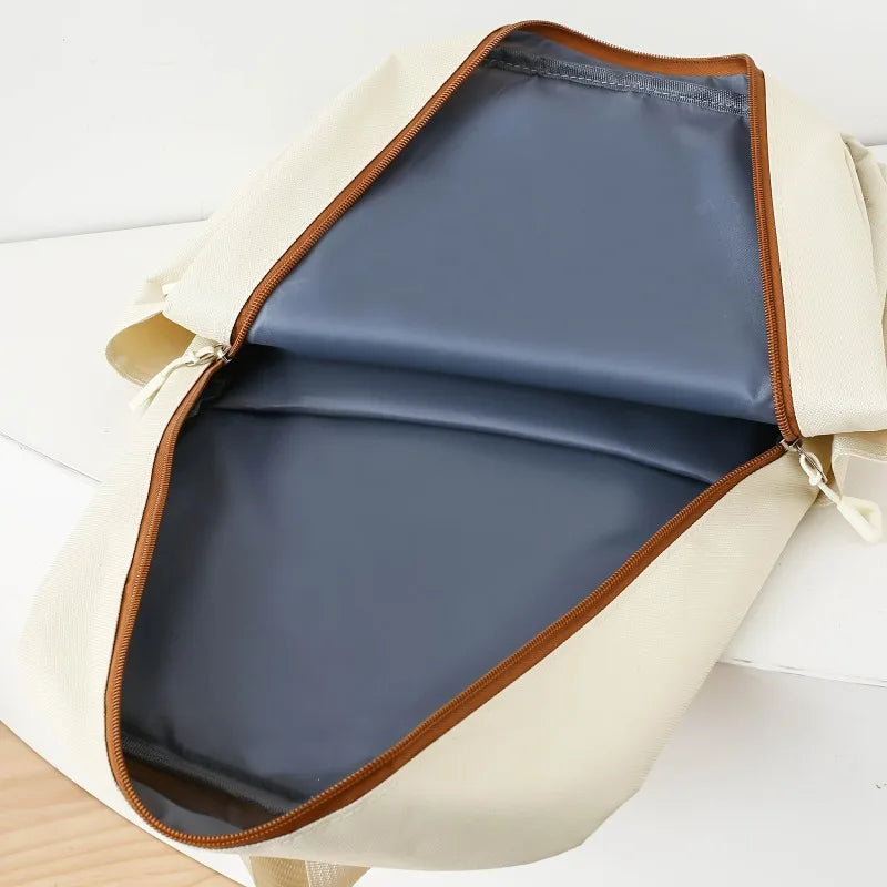 Simple Versatile Solid Color Women's Student Backpack Large Capacity Casual Canvas 5pcs Set Backpacks