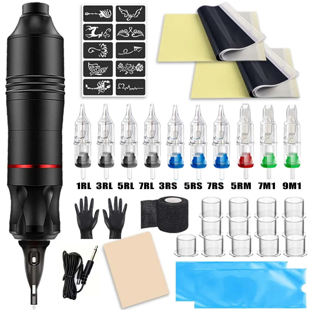 Tattoo Set Rotary Tattoo Machine Pen Tattoo Kit 10 Tattoo Needles Various Tattoo Accessories for Beginners Artists in Tattooing