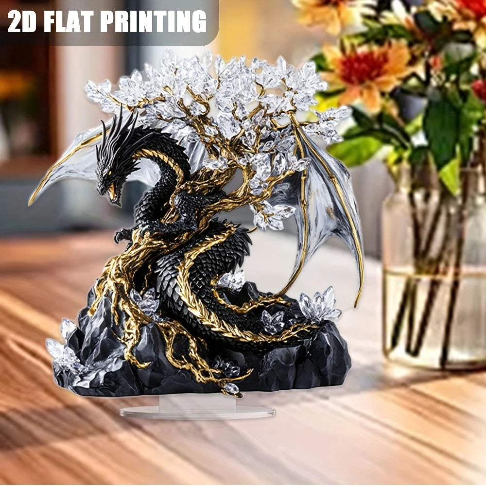 1pc Nordic Art Style Dragon Acrylic Sculpture with Base for Home Bedroom Decor, Multifunctional Room Decoration