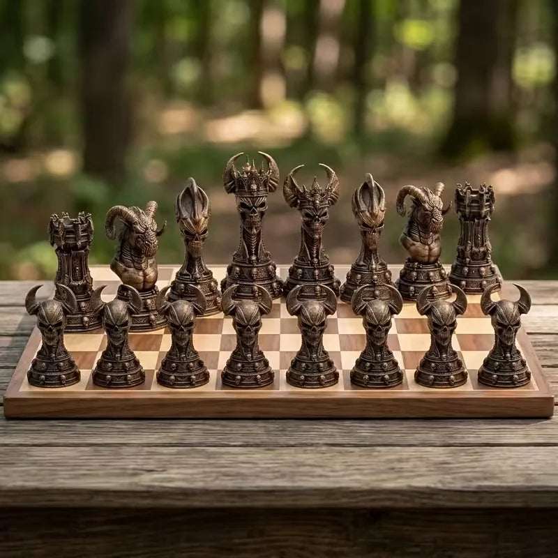 16 Pcs Gothic Demon-Themed Chess Set with Demonic Sculpted Pieces Desktop Decorative Ornaments