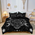 3 Pieces Dark Vintage Celestial Sun Moon Zodiac Constellation Duvet Cover Set, Planet Skull Moth Star Map Print Bedding