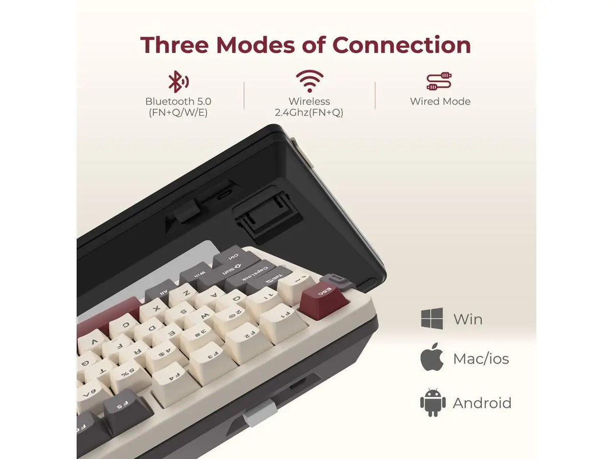 Rosewill Neon S75 Wireless Mechanical Gaming Keyboard, 80-Key Layout w/ Volume Knob, Bluetooth / 2.4GHz / USB-C, Hot-Swappable Blue Switches, RGB Backlit, 6000mAh Battery, Windows & macOS, White