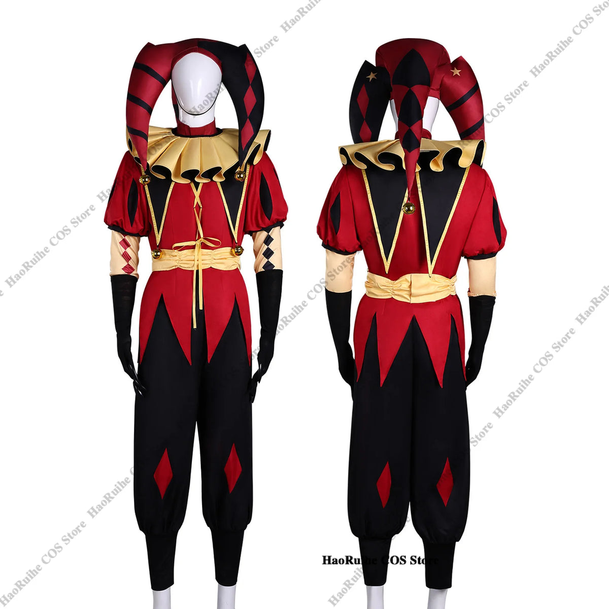 In Stock The Freak Circus Pierrot Clown Full Set Cosplay Costume Wigs Halloween Horror Roleplay Clothing Clothes Unisex Mask Hat