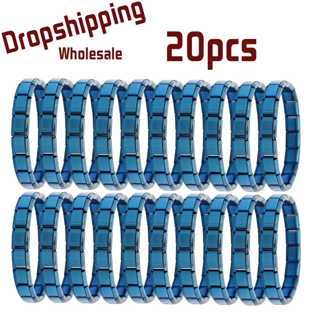20pcs Wholesale Charms Italian Stainless Steel 9mm Colorful Style Elastic Bracelet Woman Men DIY Making Gift Bulk Dropshipping