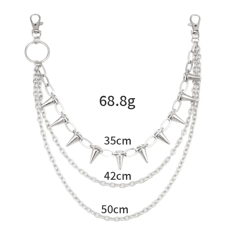 Layered Punk Steet Spike Rivet Metal Chain Keychains For Women Men Pants Jeans Biker Goth Rock Belt Chains Jewelry Accessories