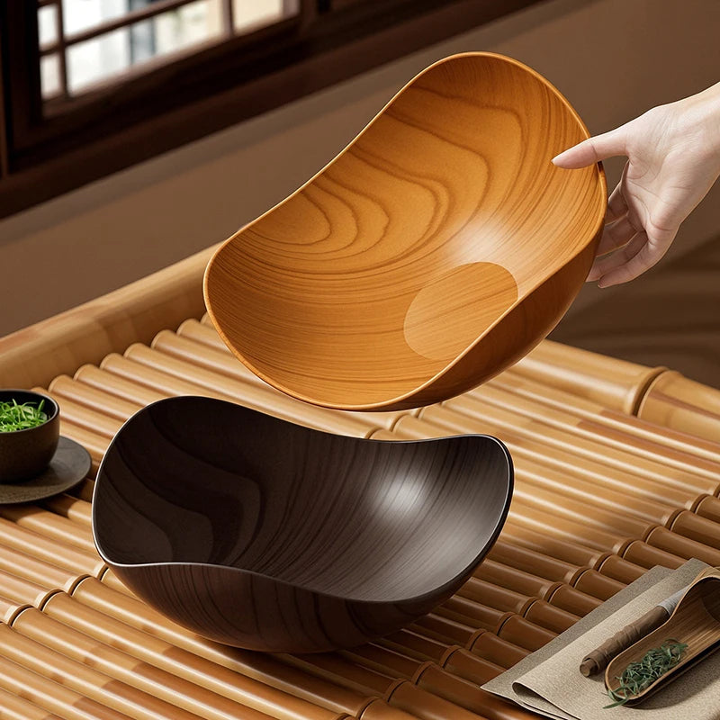 Japanese Plastic Dish Imitation Wood Household Food Grade Fruit Bowl Plates Multifunctional Storage Tray Kitchen Accessories