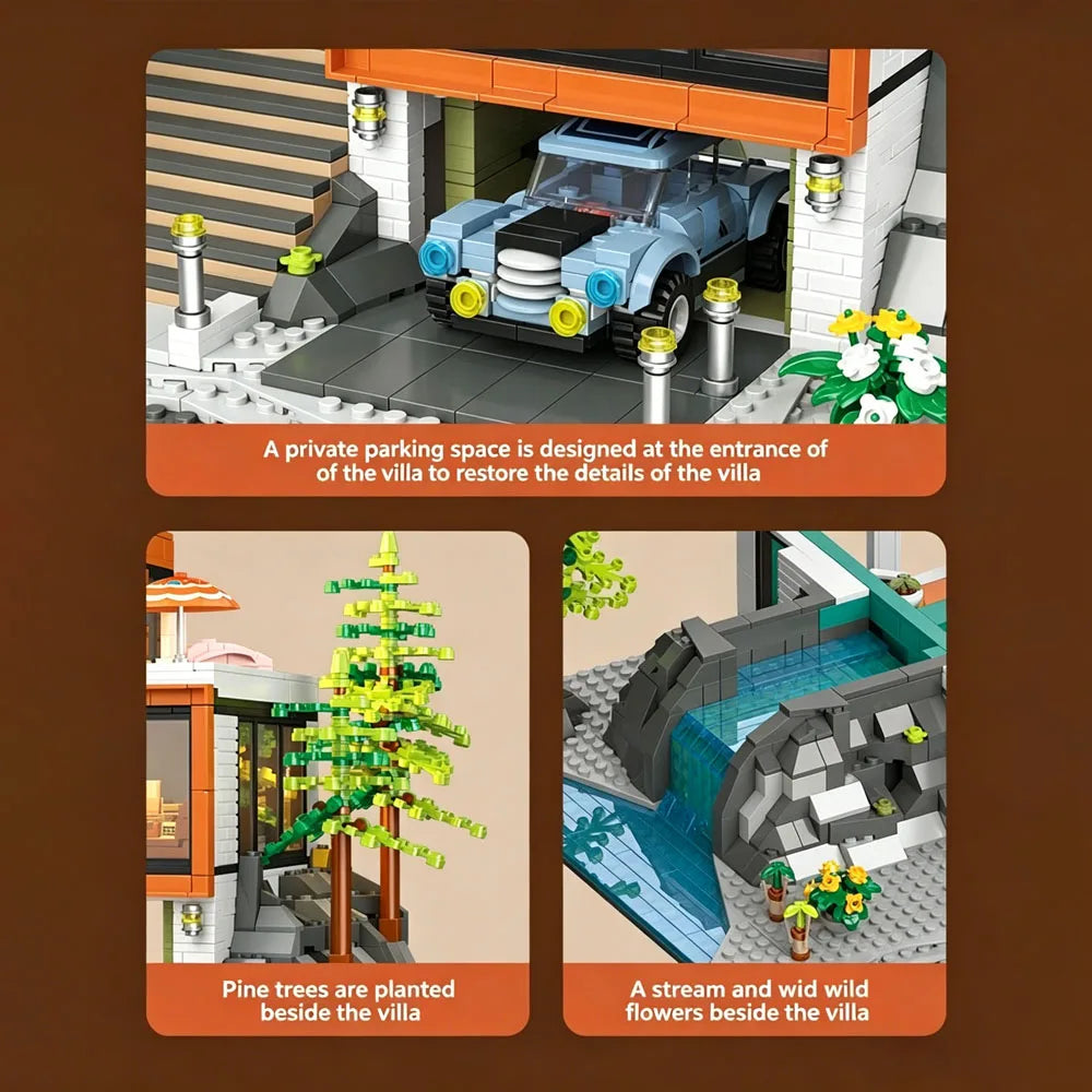 MOC 3060pcs Modern Holiday Villa House Building Blocks Street View Architecture Modular Model Kit Assembly Toys Halloween Gifts