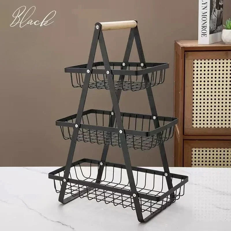 New 2 3 Tiers Countertop Fruit Basket Portable Iron Art Kitchen Organizer for Fruits Bread Snacks Storage Rack
