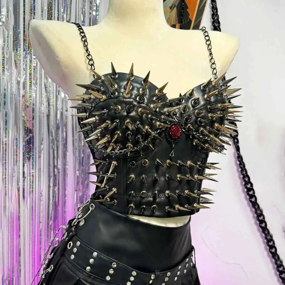 Goth Top Y2K Clothes Women's Tanks Emo Clothing Gothic Boho Tops with Spikes Punk Rock Teens Rave Festival Spiked Bra Grunge