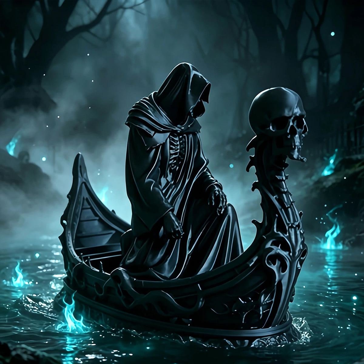 3D‑Printed Charon Ferryman Statue, Black Death Ship Skull Sculpture, Gothic Dark Myth Home Decor, Easter Birthday Souvenir Gift