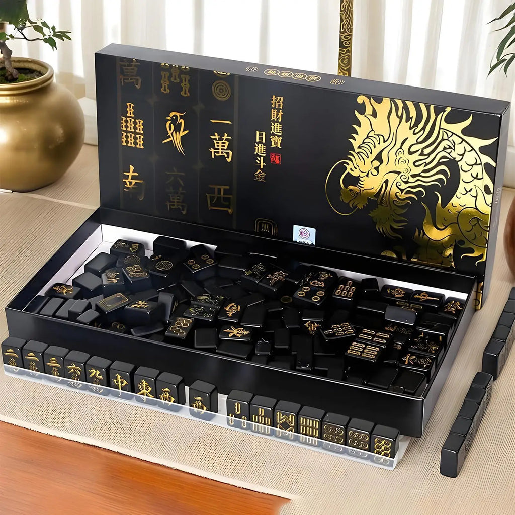144 Piece Portable Mahjong Set Complete with 2 Dices & 4 Racks, Classic Tile Game for Home Travel Party Night Holiday Gift