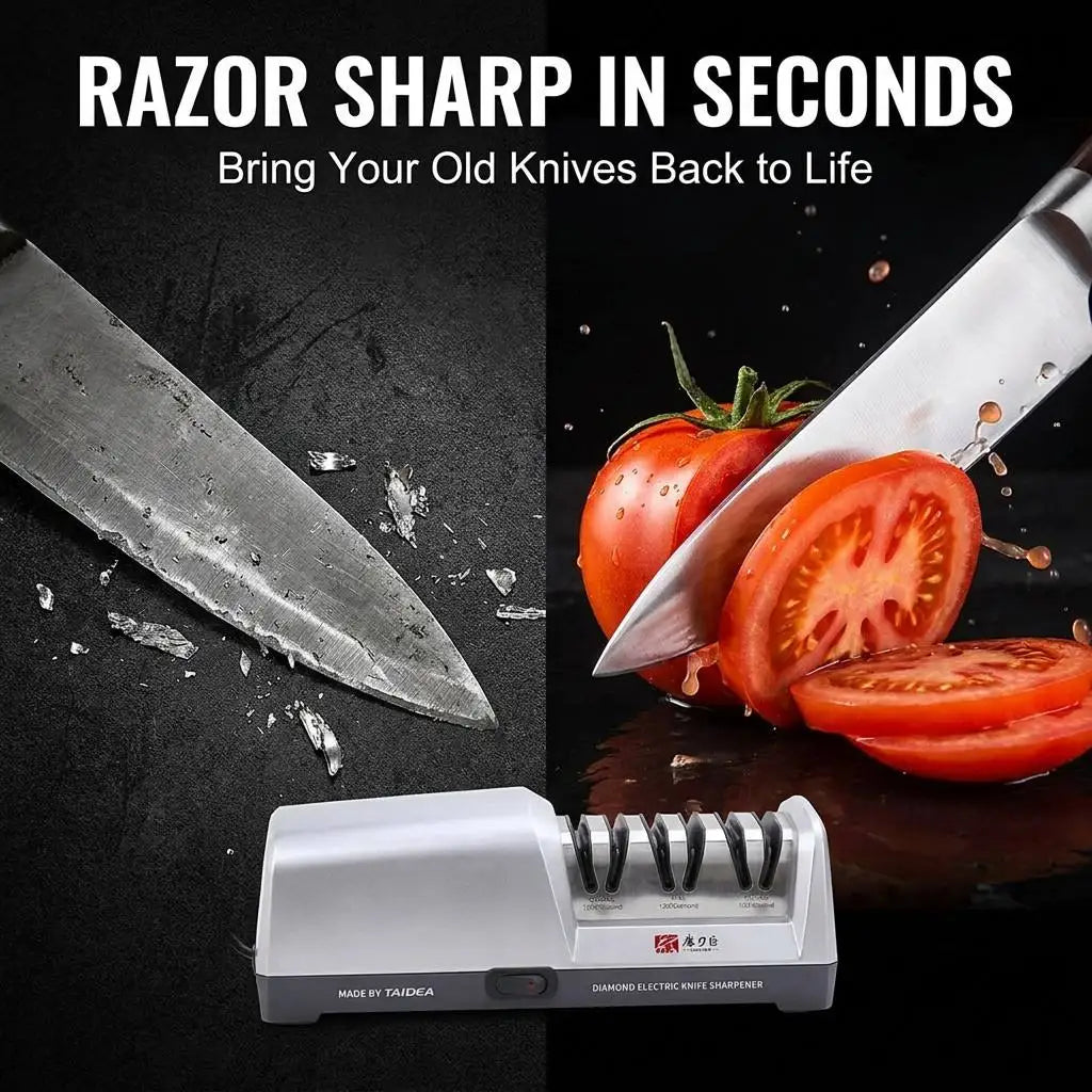 US Stock 18W 3-Stage Electric Diamond Knife Sharpener 15 Degree Angle Guide Sharpening System, US Plug Professional Sharpener