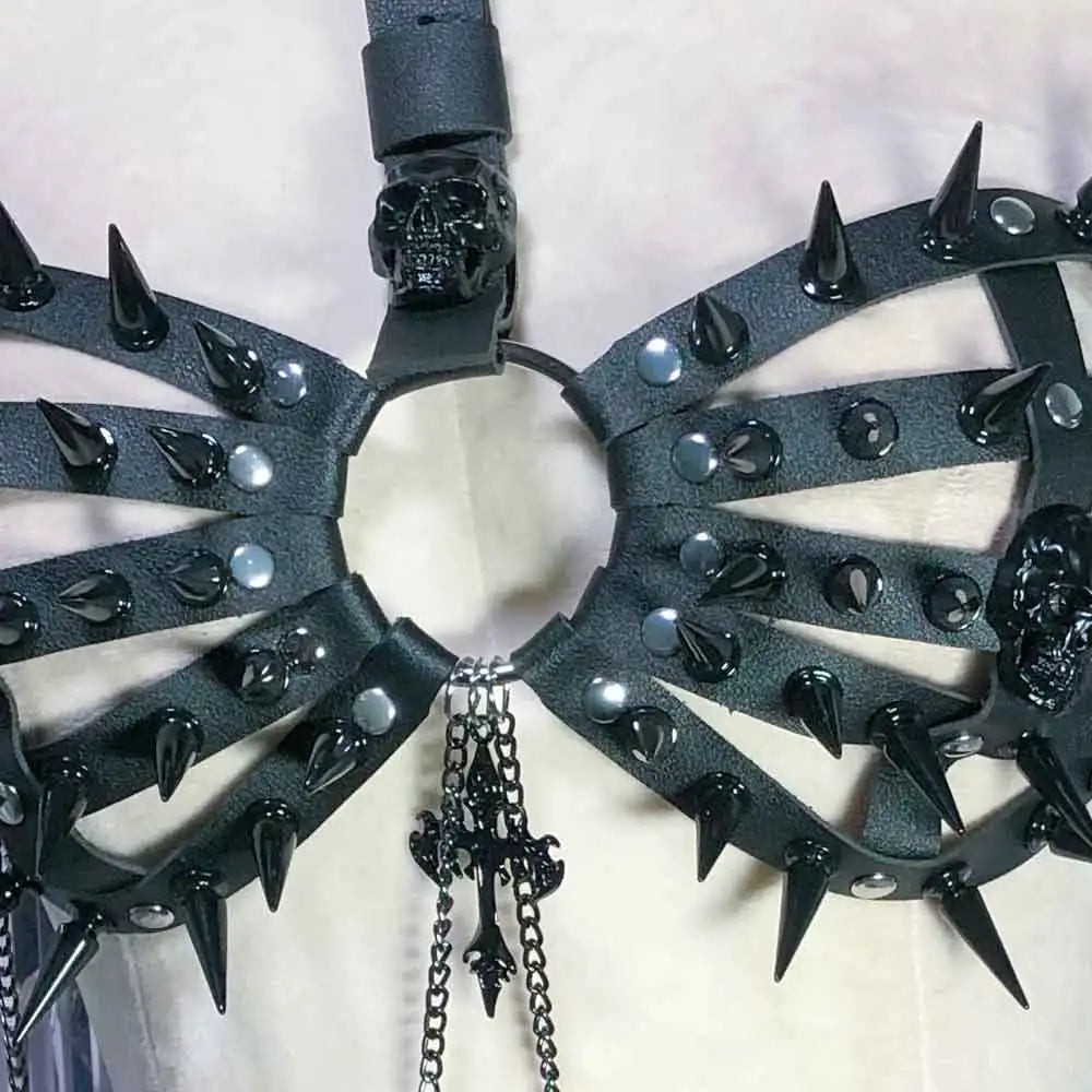 Goth Tops with Spikes Festival Bra Emo Clothing Summer Cyber Y2K T-shirt Punk Mini Rock Clothes Grunge Gothic Tank Rave Outfits