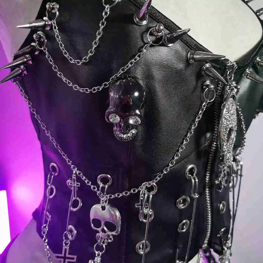 Goth Top Y2K Clothes Women's Tanks Emo Clothing Gothic Boho Tops with Spikes Skull Punk Rock Teens Rave Festival Spiked Grunge