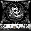VIKAMA Black and White Skull Tapestry Hippie Natural Botanical Floral Aesthetic Living Room Dormitory Wall Hanging Home Decor