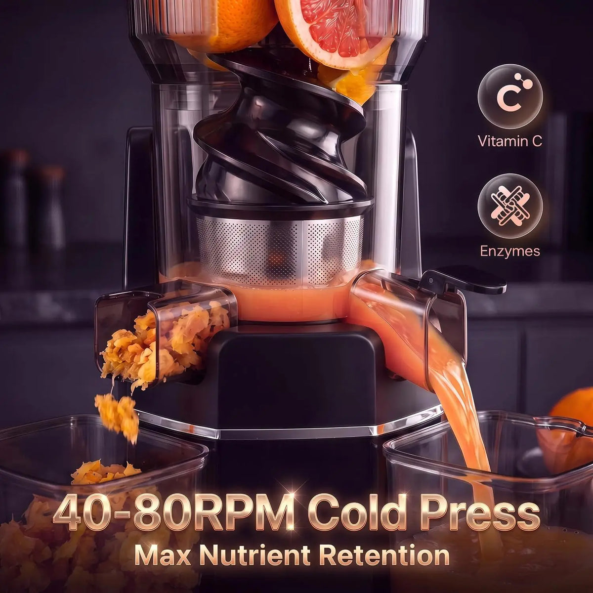 Tacleekii Fruit Juicer Cold Press Juicer Machines Easy Clean for Fruits Greens Home Kitchen Dishwasher-Safe Parts, 5ft Cord Prep Safety Lock