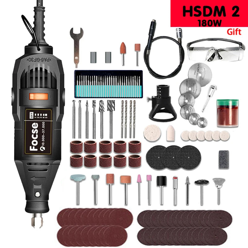 180W Power Electric Mini Drill Engraver Rotary Tool Polishing Grinder Variable Speed Dremel Engraving Pen with Accessories