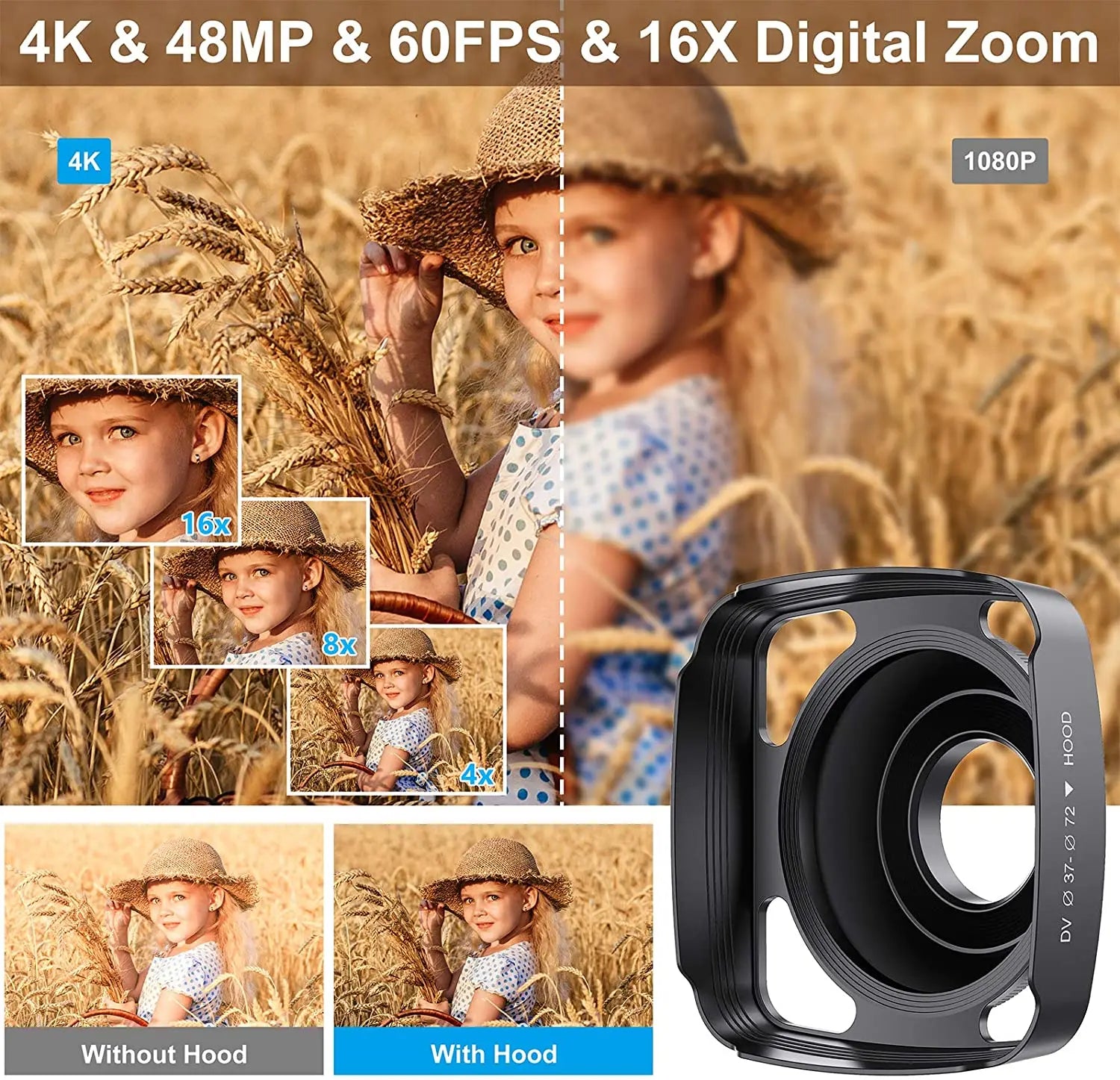 48MP 4K Video Camera 16X Zoom 3.0" Camcorder with Microphone Vlogging Touch Screen IR Night Vision Wi-Fi Vlog Cameras Web