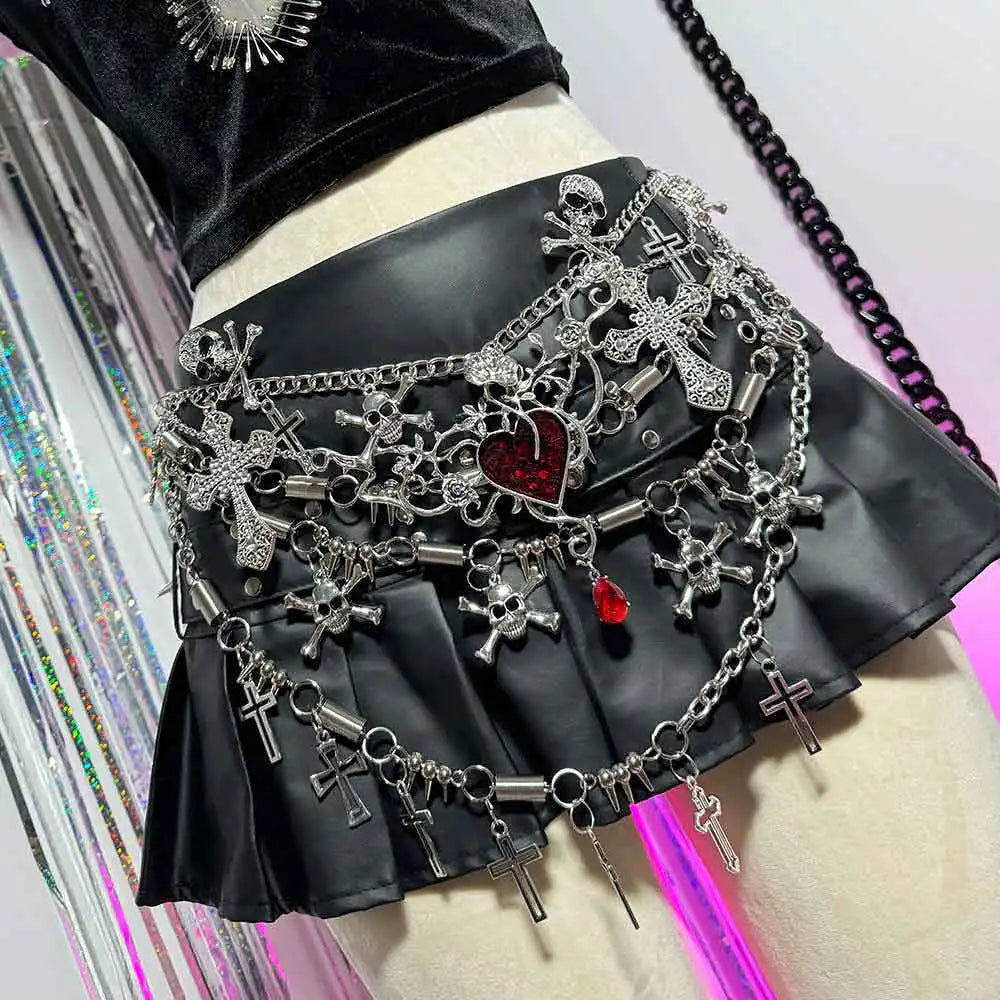 Emo Gothic Skirts Punk Rock Street Wear E-Girls Y2K Vegan Leather Goth Glitch Core Pin Eco Heart Kawaii Skull Grunge Harajuku