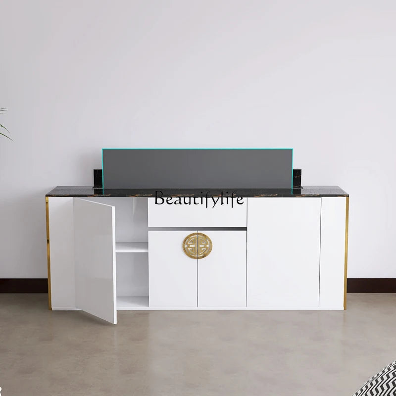jj *White intelligent lifting TV cabinet remote control automatic hidden TV partition cabinet