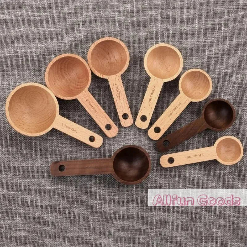 [TG835]1Pcs 7.5 To 45ML Portable Beech Walnut Wooden Measuring Spoon Multipurpose Coffee Tea Sugar Kitchen Gadget