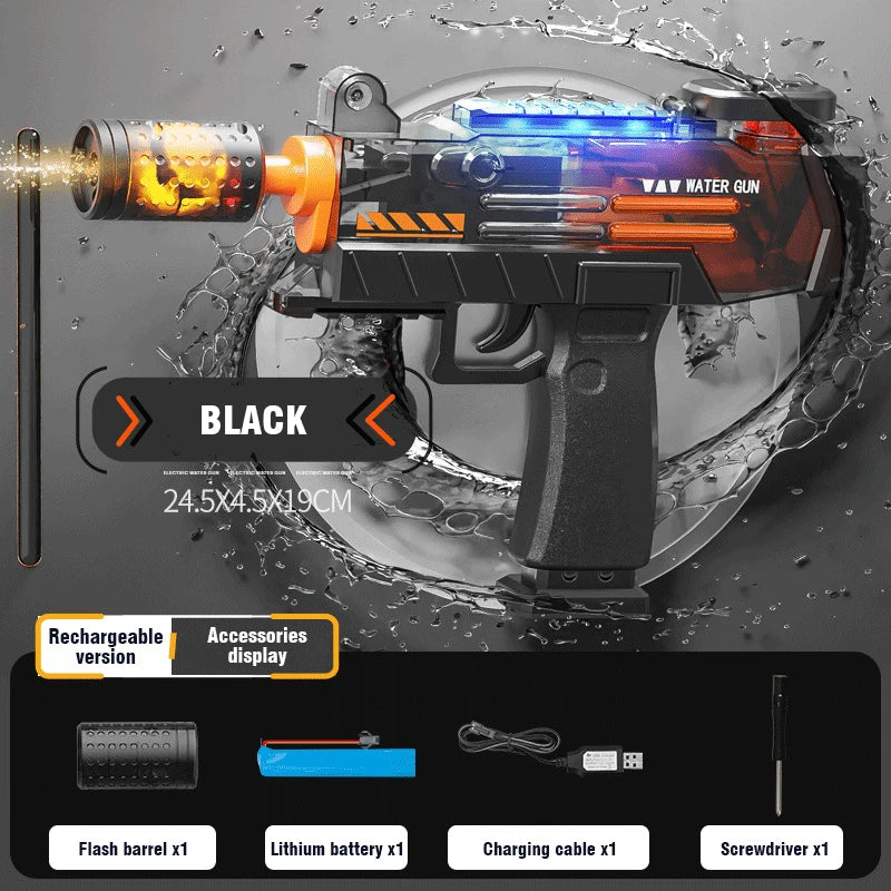 Electric Water Gun Toy with Flare Flame Lights AutomaticWater Machine Splashing Outdoor Beach Toys for Boy Gift