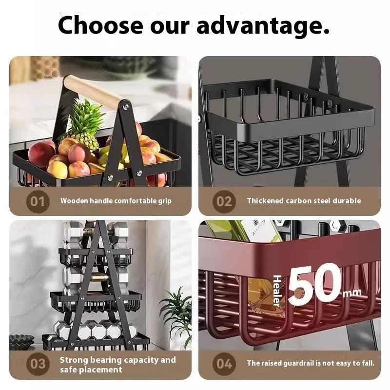New 2 3 Tiers Countertop Fruit Basket Portable Iron Art Kitchen Organizer for Fruits Bread Snacks Storage Rack