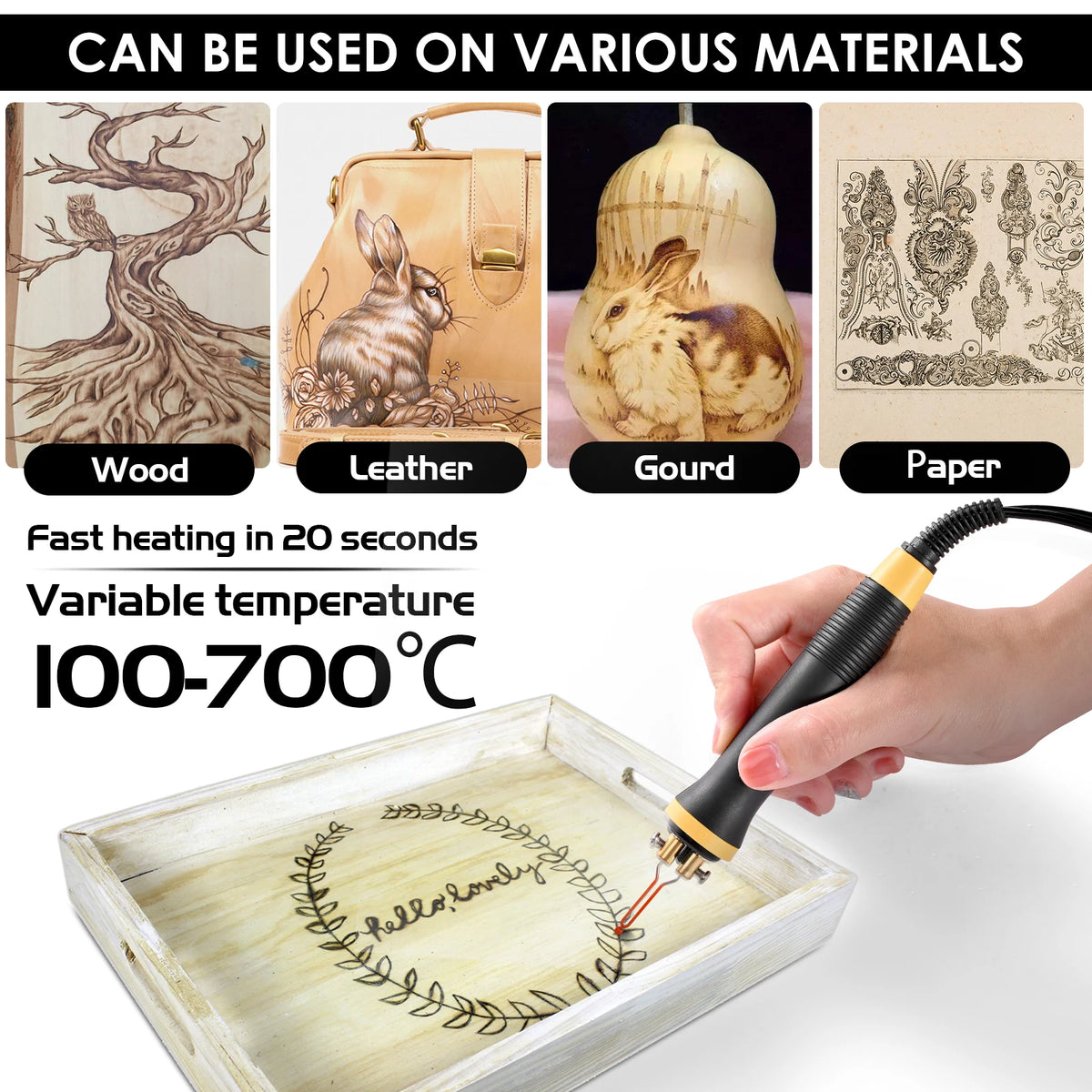 Wood Burning Pyrography Kit with 23 Wire Nibs,100~700℃ Adjustable Temperature Wood Burning Pen Station for Adult Beginners DIY