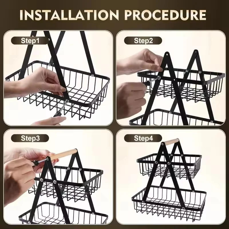 New 2 3 Tiers Countertop Fruit Basket Portable Iron Art Kitchen Organizer for Fruits Bread Snacks Storage Rack