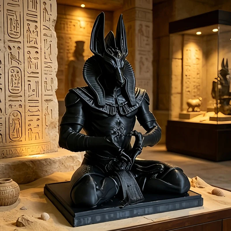 3D‑Printed Heart‑Shaped Anubis Statue, Black Egyptian Jackal God Meditation Ornament, Gothic Home Decor, Holiday Birthday Gift F