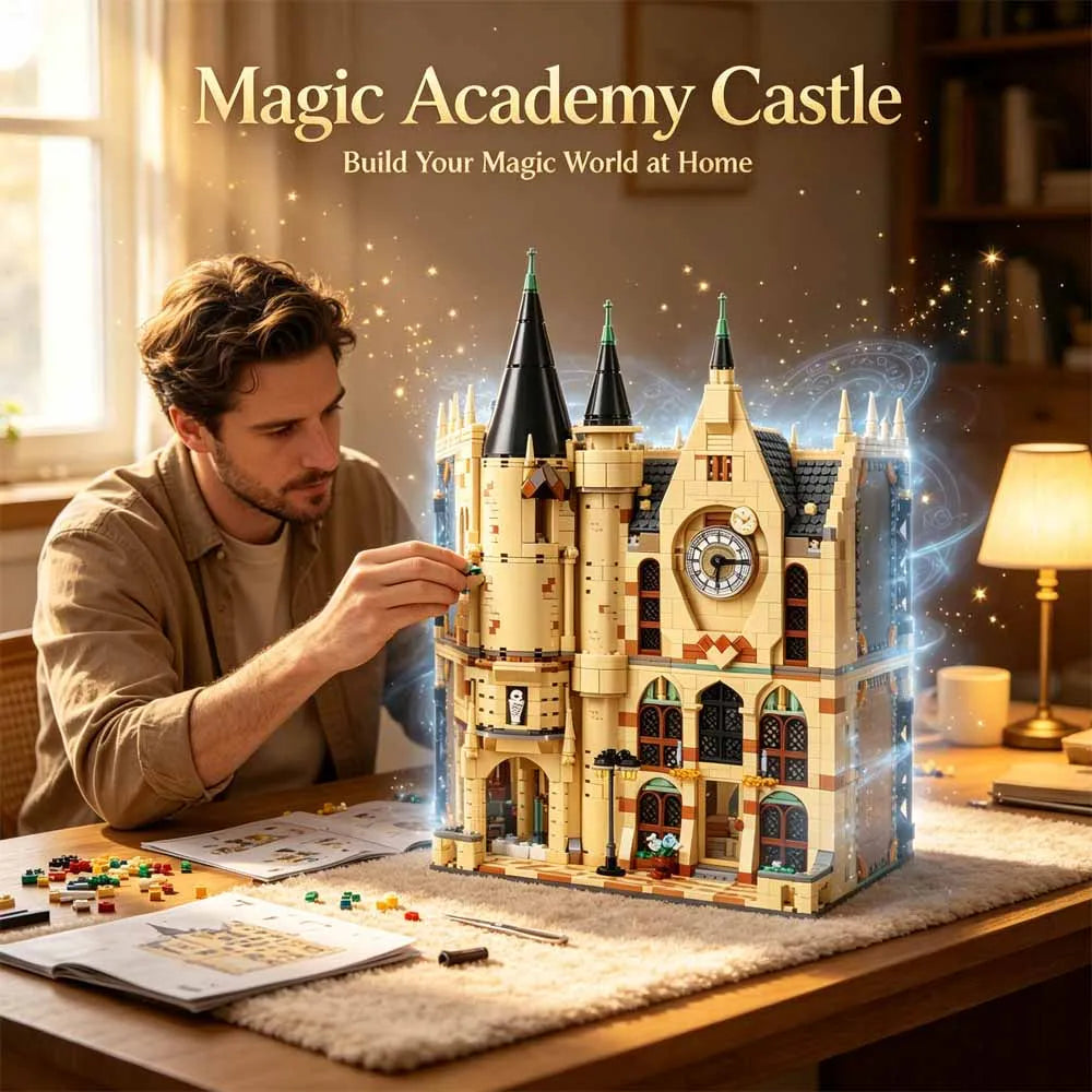 Magic Academy Castle Clock Tower Building Blocks Model Creative Wizard School Assembly Toy, Desktop Decoration Gift for Adults